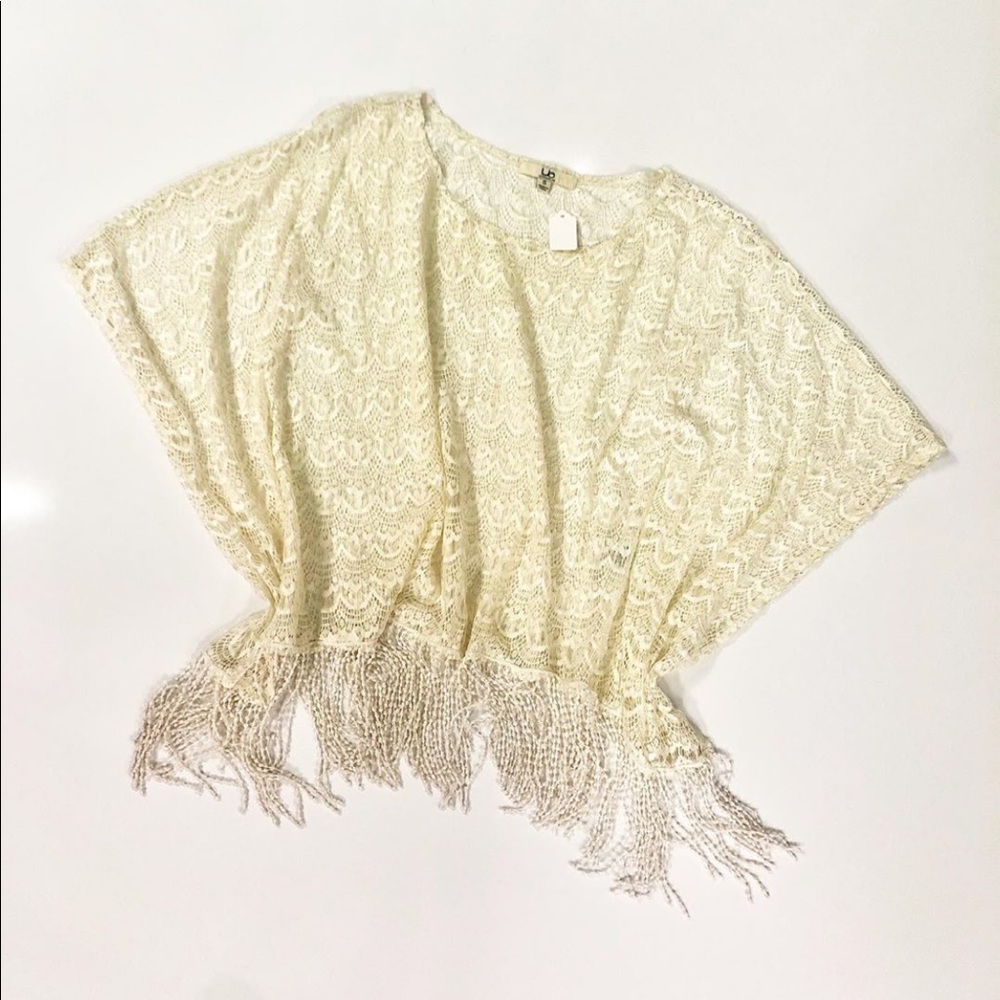 Ya Los Angeles cream lace tassel coverup